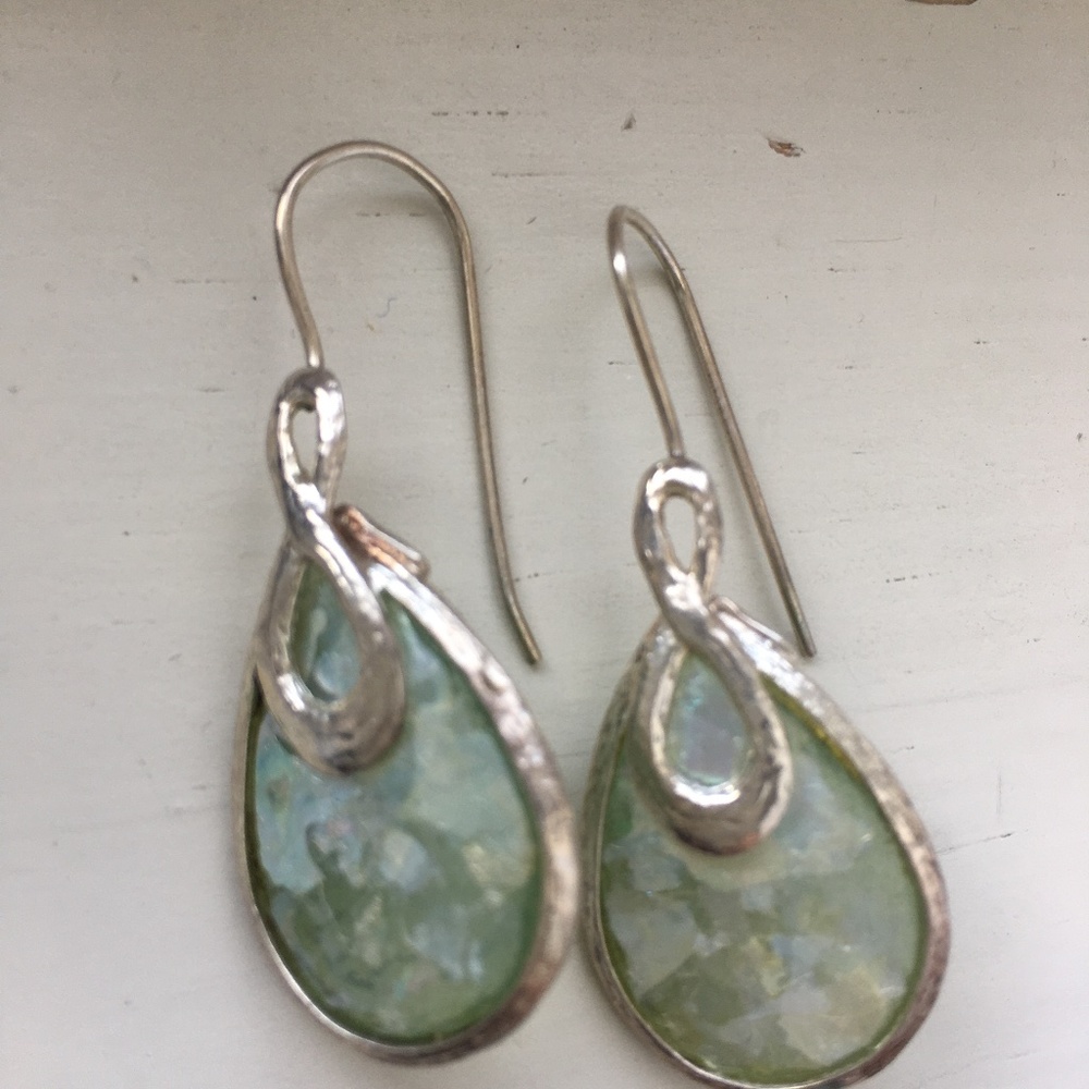 Blue glass sterling silver earrings